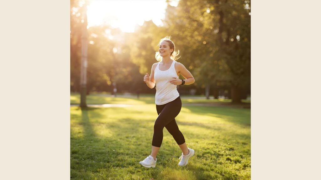 意気揚々と前進する50代女性の画像