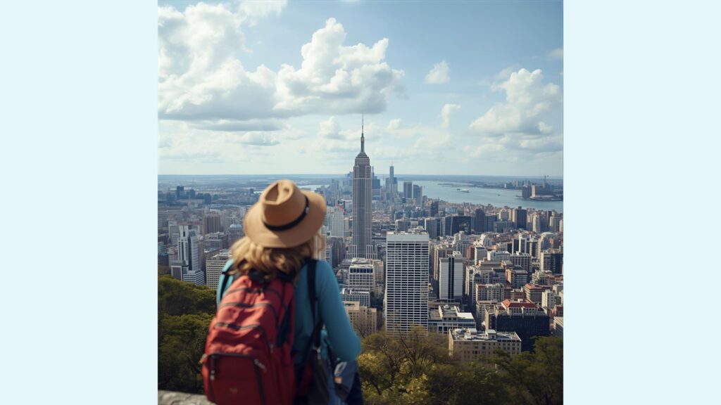 旅を眺める女性の画像