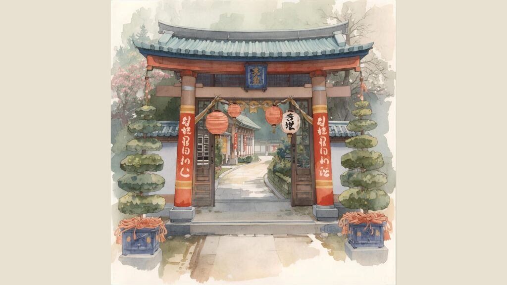 年末の神社の様子の画像