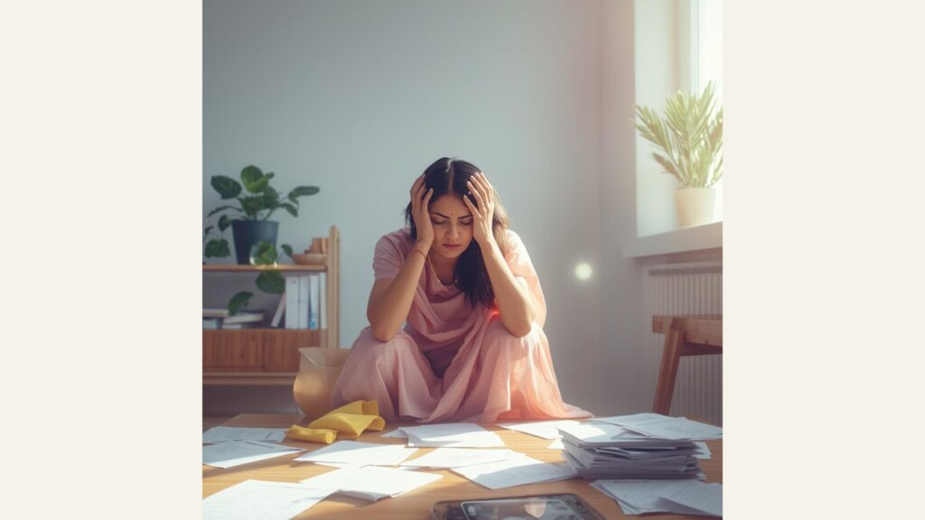 眠くて頭を抱える画像